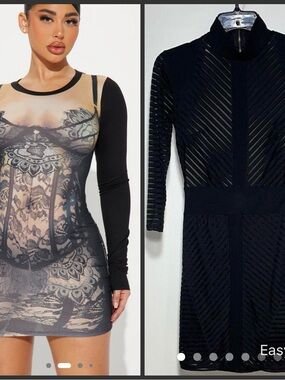Fashion Nova Black Sheer and Lace Mini Dress dresses!